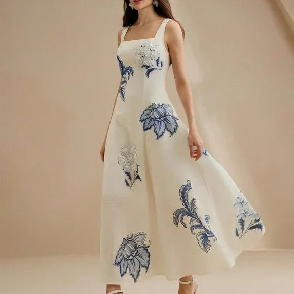 Multicolor Elegant Women's Floral Maxi Slip Dress with 3D Flowers - Picture 4 of 7